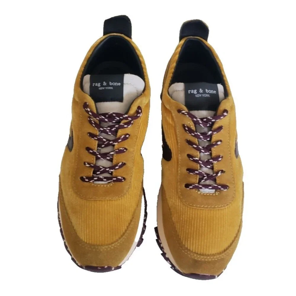 Rag & Bone Women's Corduroy Retro Runner Sneakers Size 7 EU 37 Gold Brown